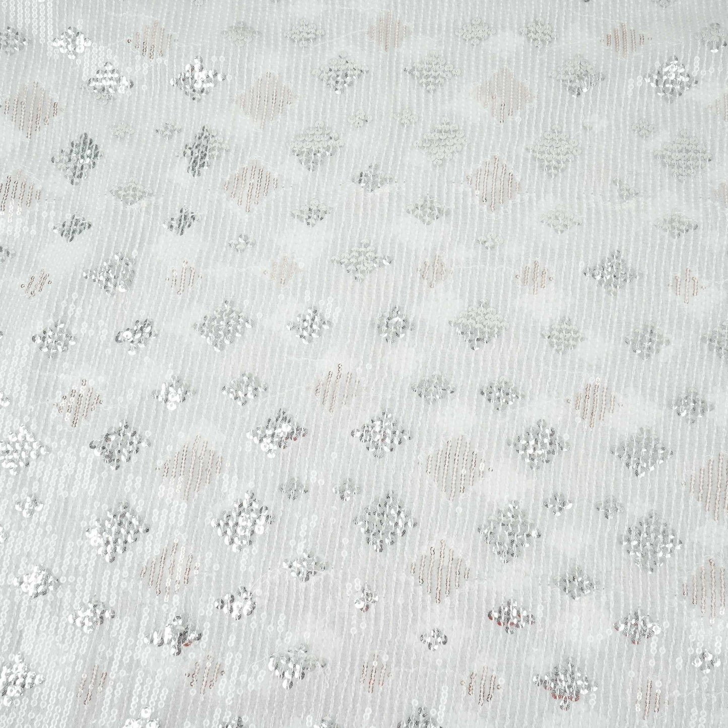 White Dyeable Geometrical Sequins Embroidery Georgette Fabric DR-32403