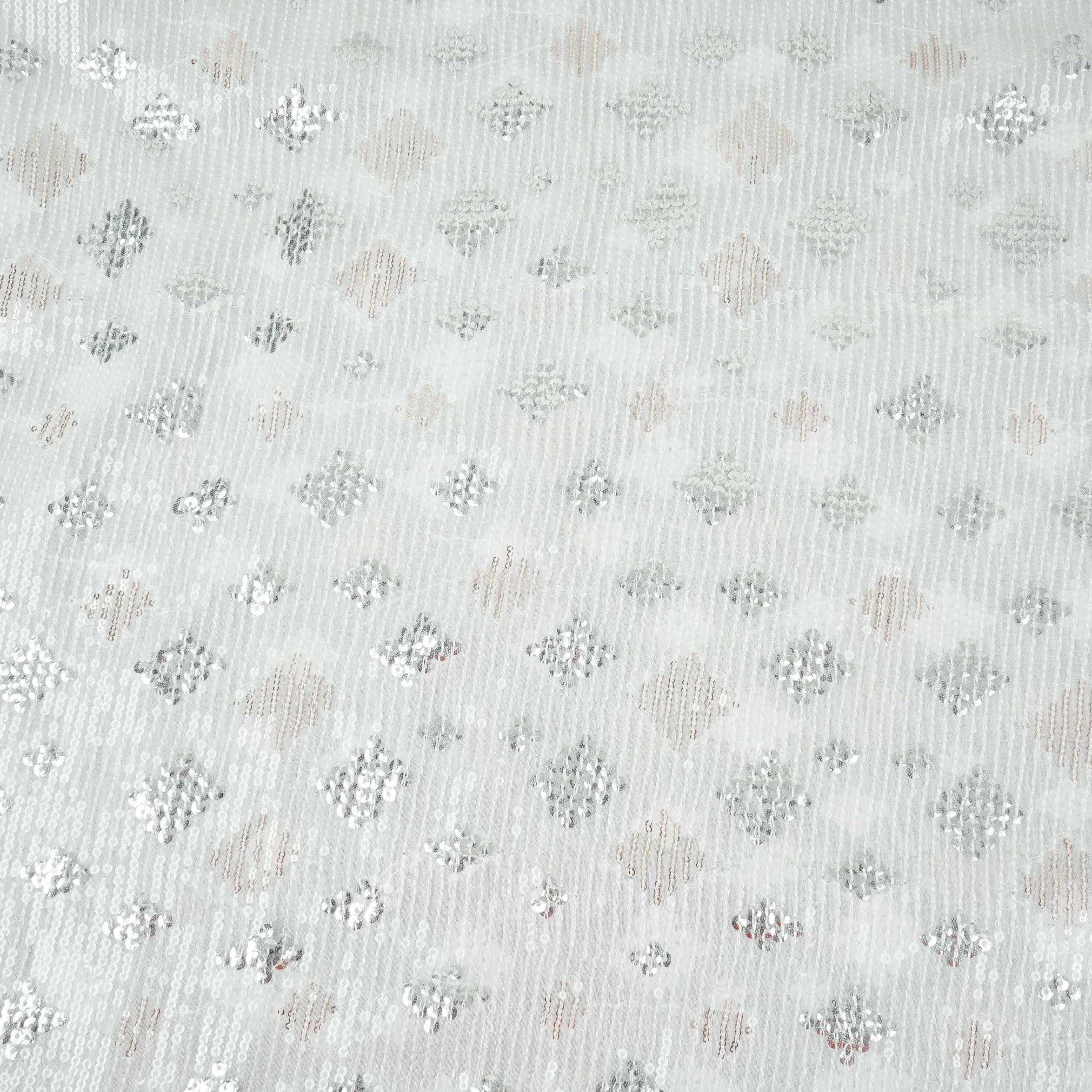 White Dyeable Geometrical Sequins Embroidery Georgette Fabric DR-32403 - TradeUNO