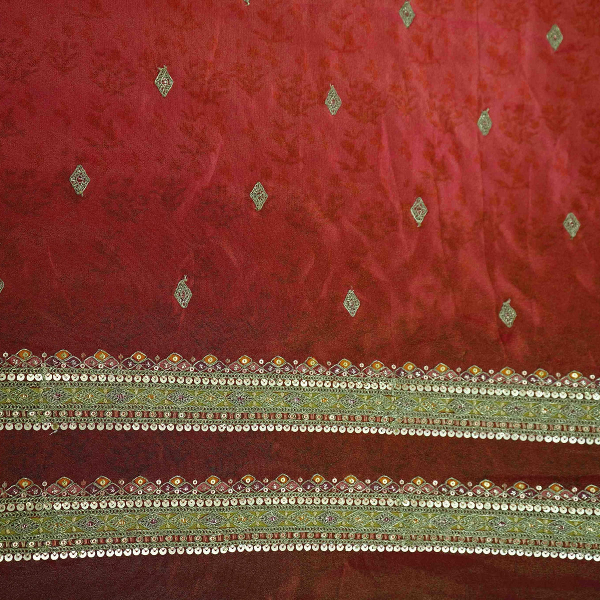Pink Buti Zari Embroidery Kanjivaram Silk Fabric SU-35488