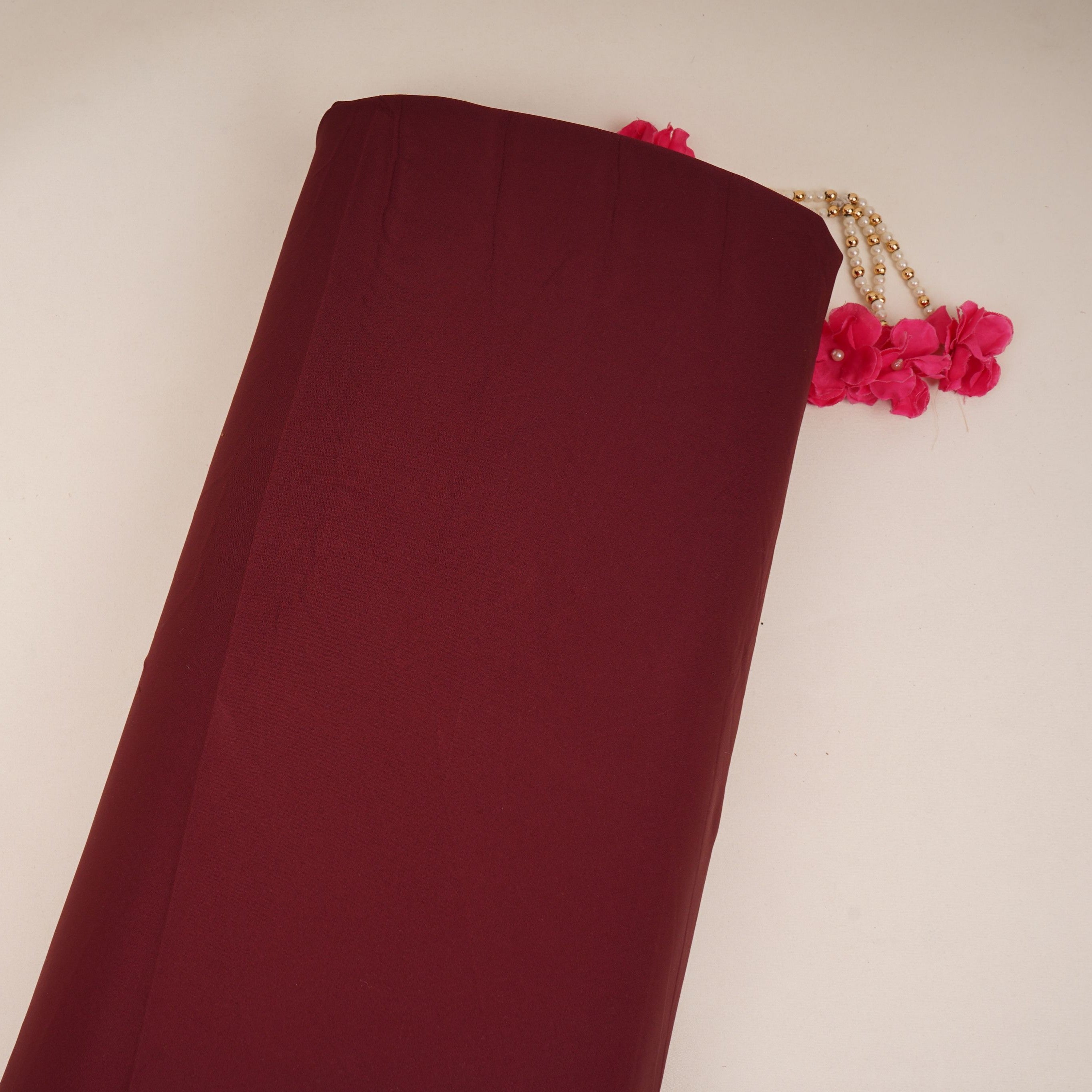 Maroon Solid Banana Crepe Fabric LIB-03 - TradeUNO