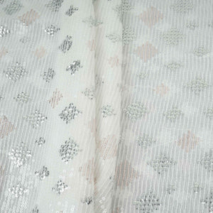 White Dyeable Geometrical Sequins Embroidery Georgette Fabric DR-32403 - TradeUNO