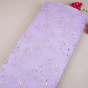 Lavender Floral Embroidery Mul Chanderi Fabric DC-30337 - TradeUNO
