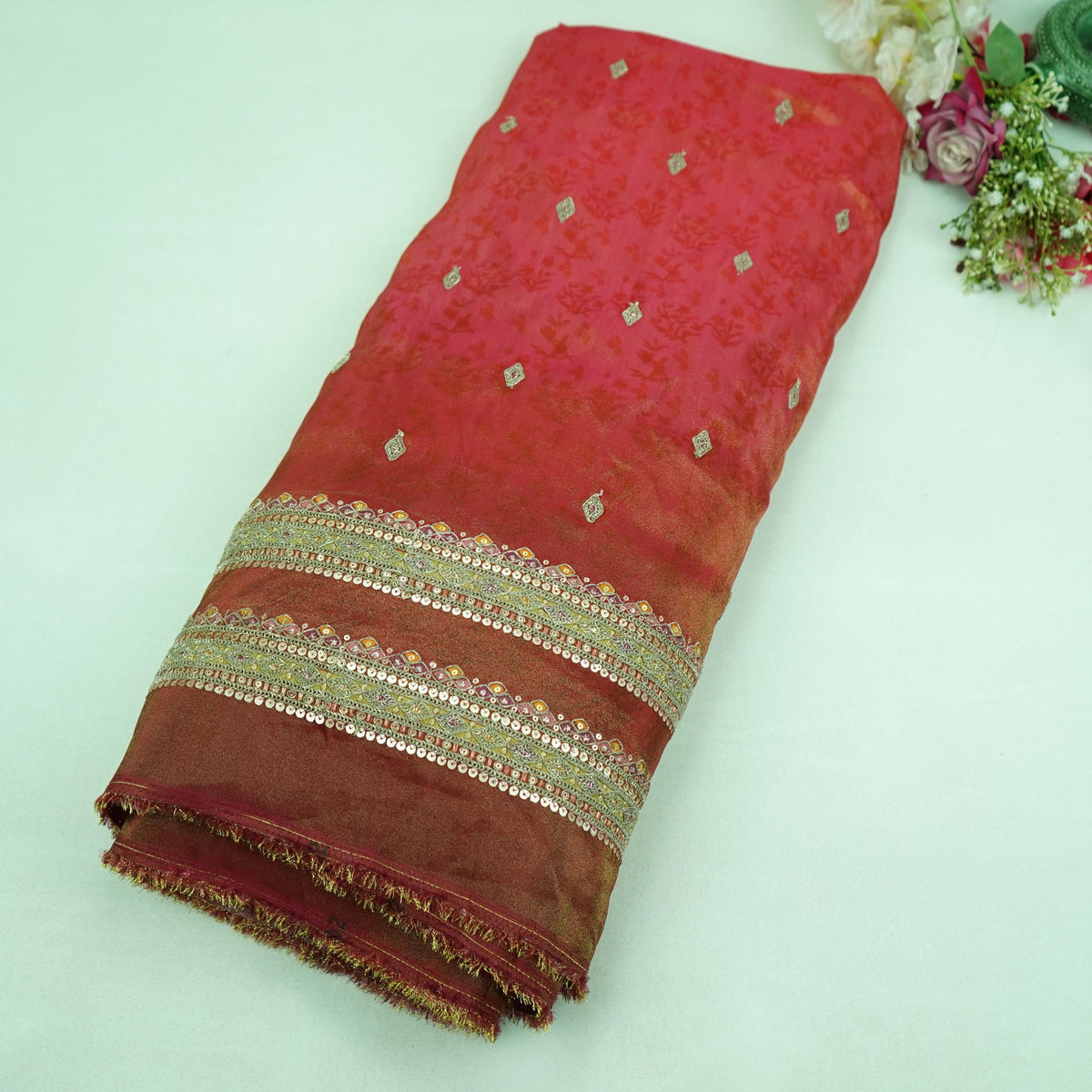 Pink Buti Zari Embroidery Kanjivaram Silk Fabric SU-35488