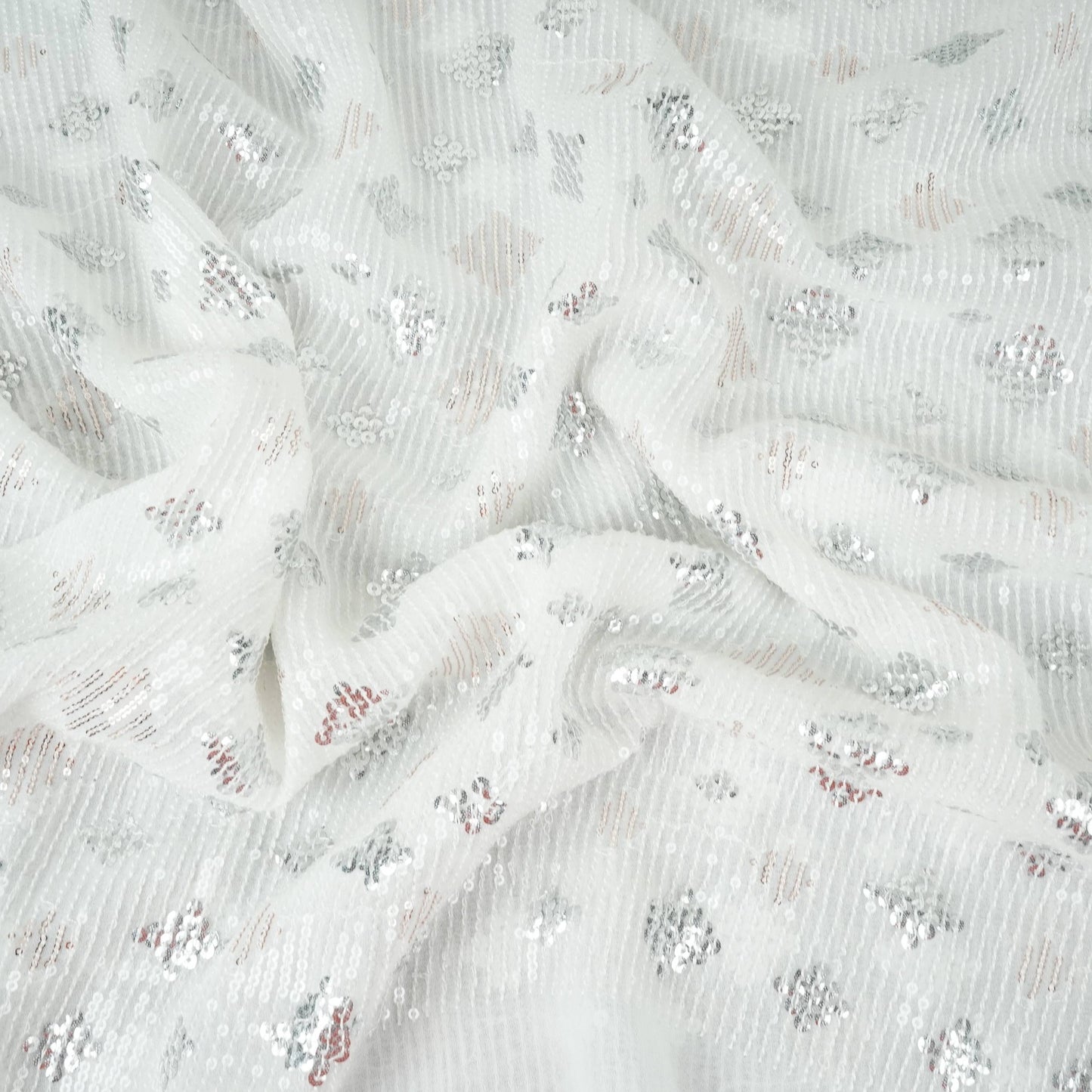 White Dyeable Geometrical Sequins Embroidery Georgette Fabric DR-32403