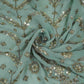 Light Grey Mughal Bird & Floral Jaal Embroidery Georgette Fabric DR-32395