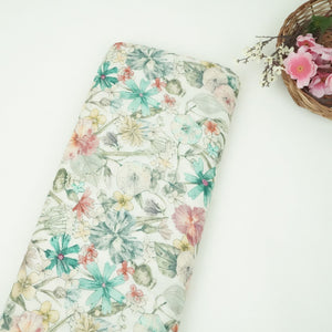 Off White Floral Print Cotton Linen Fabric RT-30970 - TradeUNO