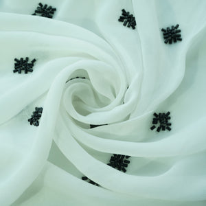 White Square CutDana Embroidery Georgette Fabric
