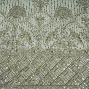 Off White Mughal Bird & Floral Jaal Embroidery Georgette Fabric DR-32393 - TradeUNO