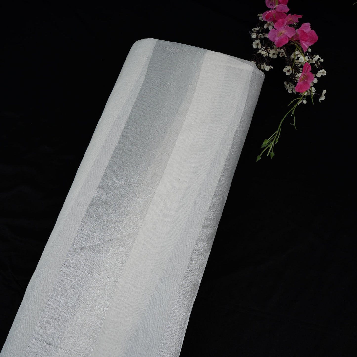 White with Silver Stripes Dyeable Tissue Fabric ACV-32246