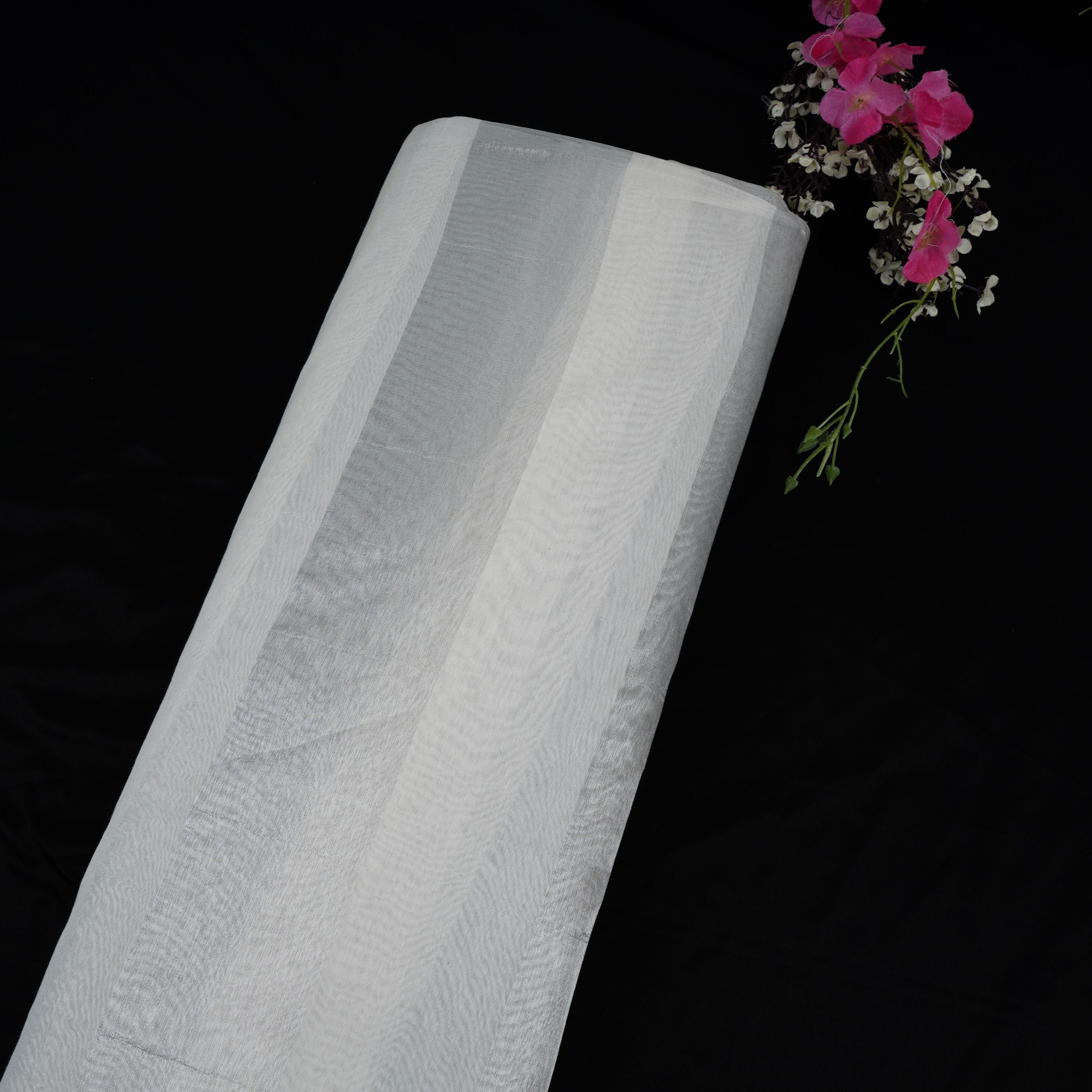 White with Silver Stripes Dyeable Tissue Fabric ACV-32246