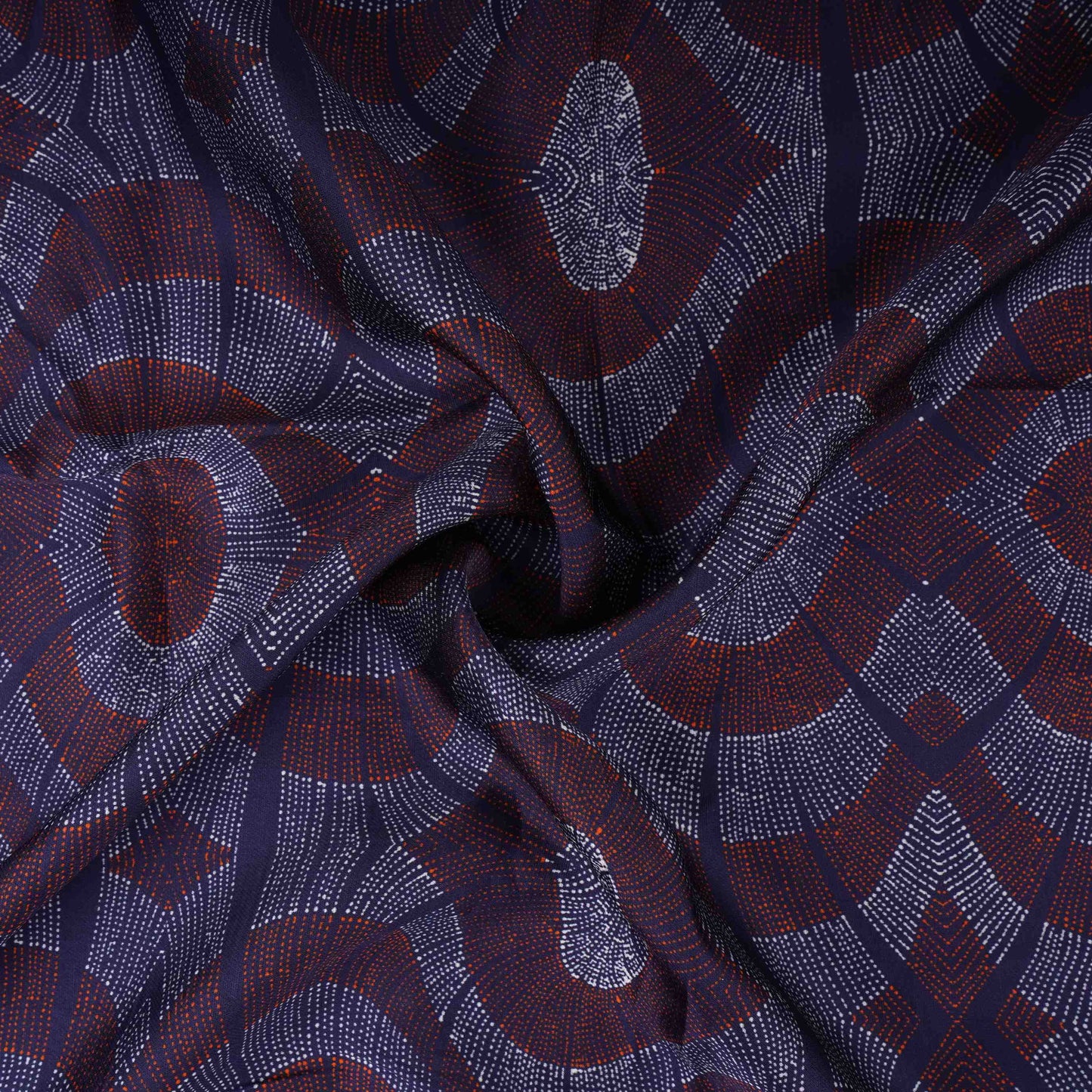 Navy Blue Abstract Print Satin Linen Fabric MT-30979