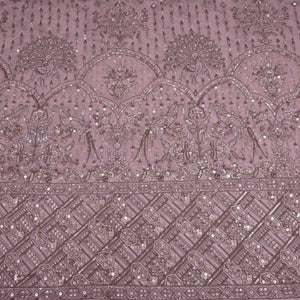 Peach Mughal Bird & Floral Jaal Embroidery Georgette Fabric DR-32392 - TradeUNO