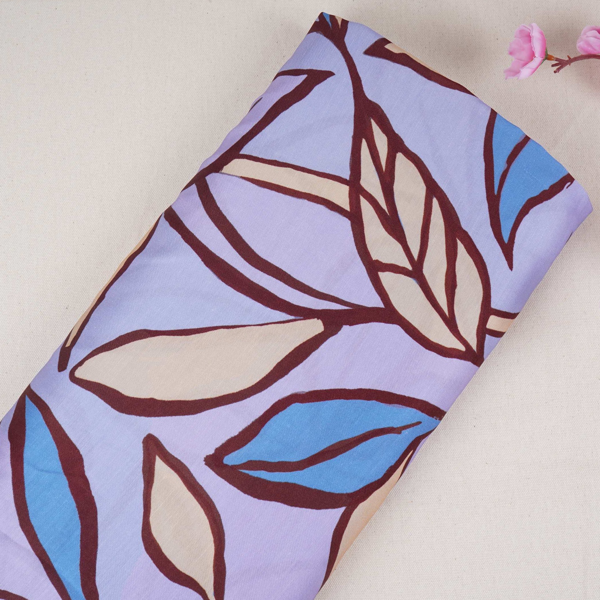 Light Lavender Floral Print Satin Linen Fabric MT-30983 - TradeUNO