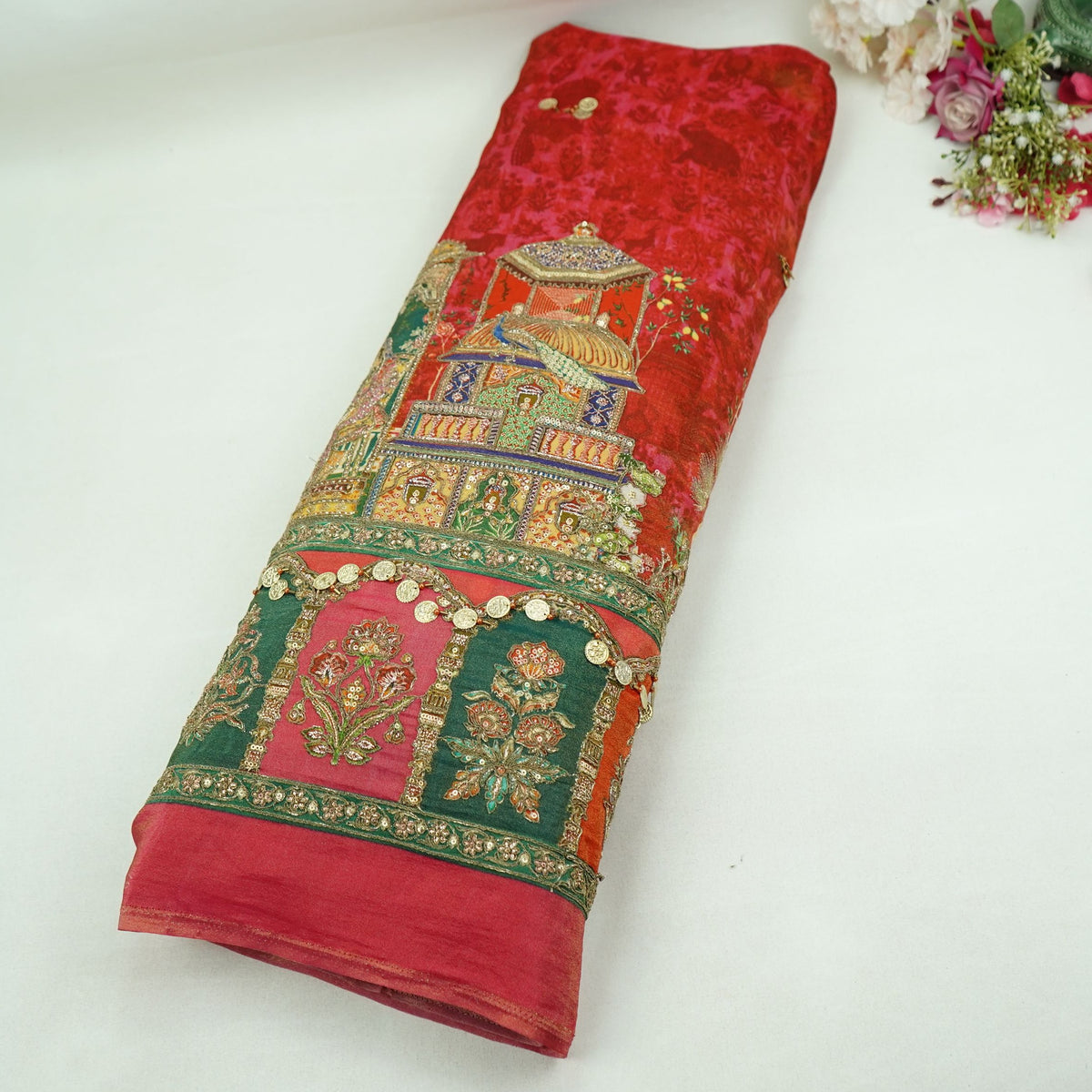 Pink Zari Position Embroidery Kanjivaram Silk Fabric SU-35486