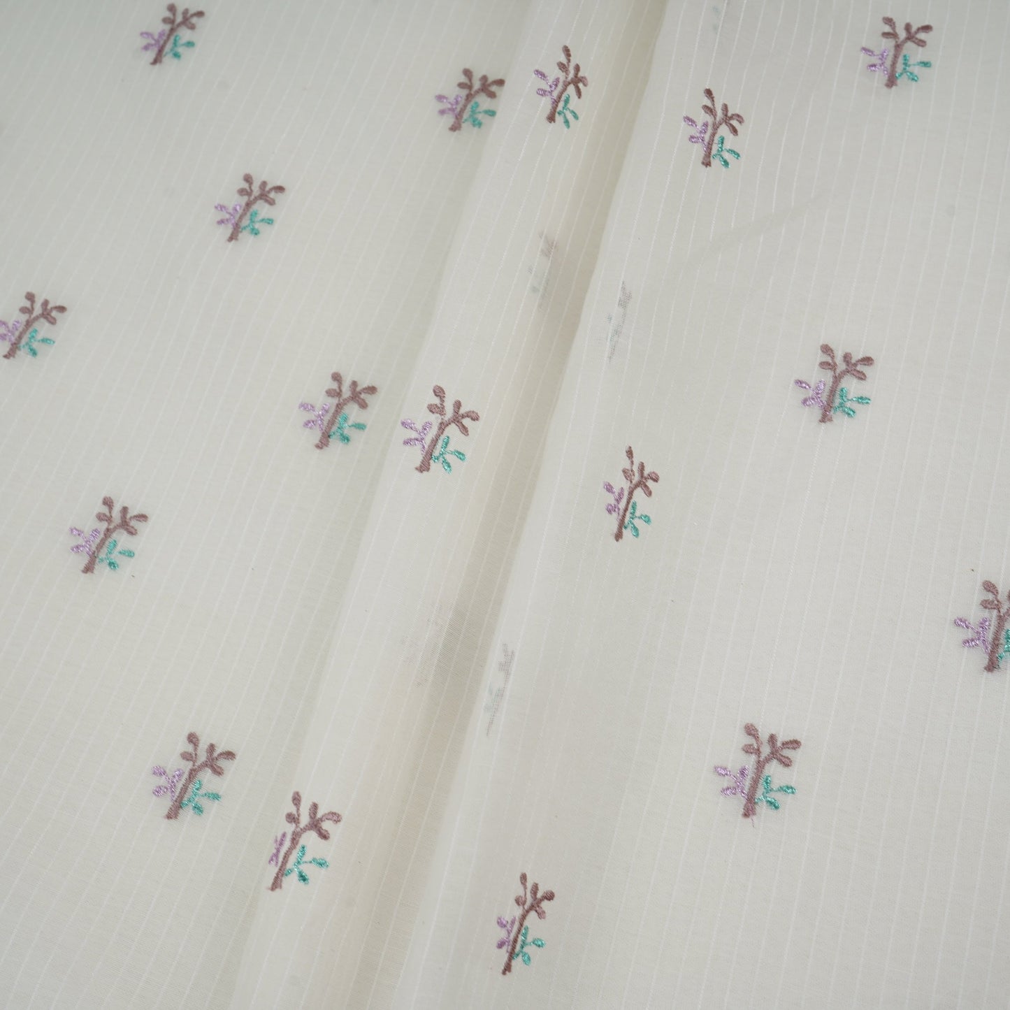 Off White Stripes thread embroidery Mul Chanderi Fabric ACF-32086