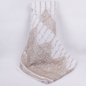 White Dyeable Zari Stripes With Sequins Embroidery Georgette Fabric DR-32372 - TradeUNO