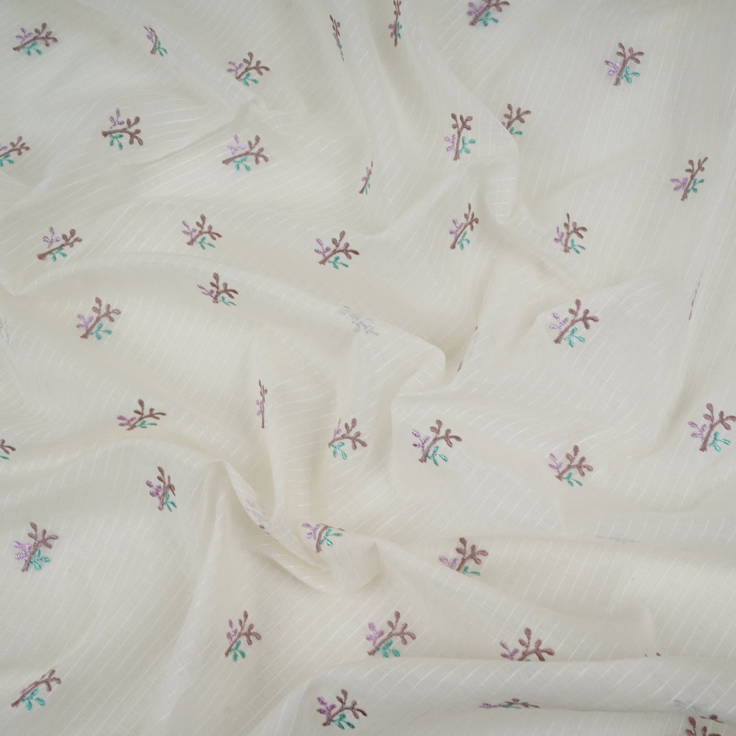 Off White Stripes thread embroidery Mul Chanderi Fabric ACF-32086