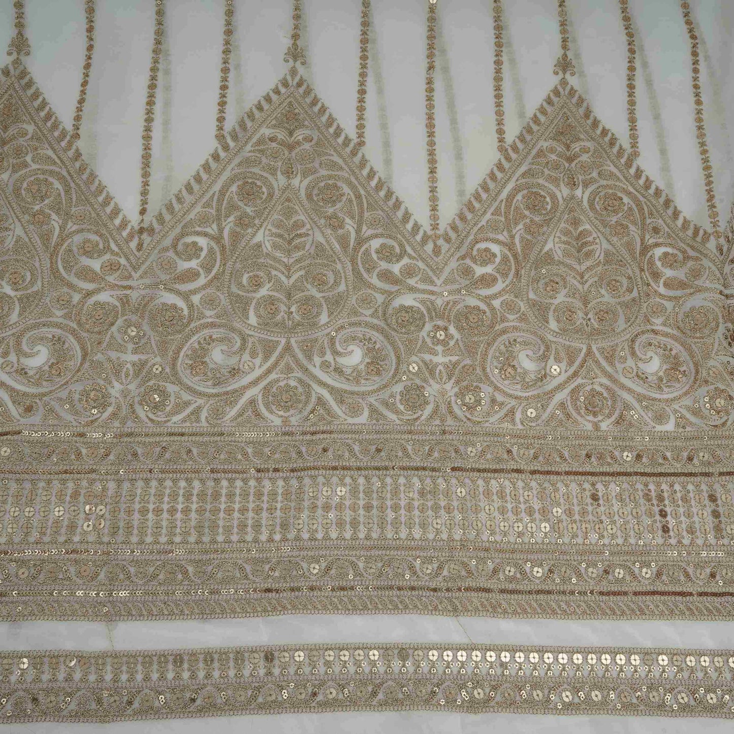 White Dyeable Zari Stripes With Sequins Embroidery Georgette Fabric DR-32372