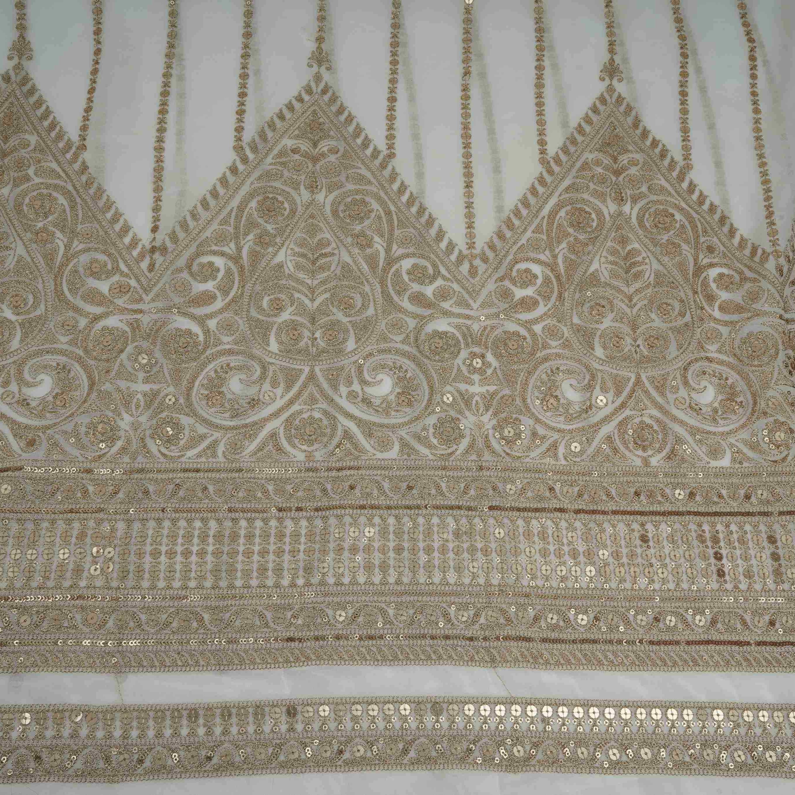 White Dyeable Zari Stripes With Sequins Embroidery Georgette Fabric DR-32372 - TradeUNO