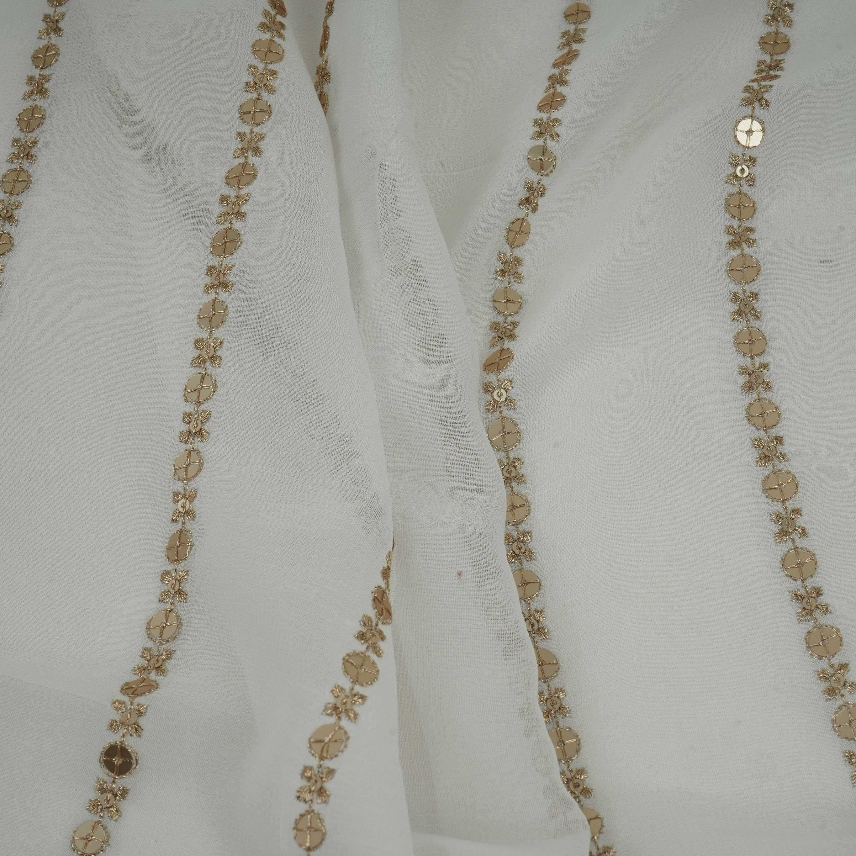 White Dyeable Zari Stripes With Sequins Embroidery Georgette Fabric DR-32372 - TradeUNO