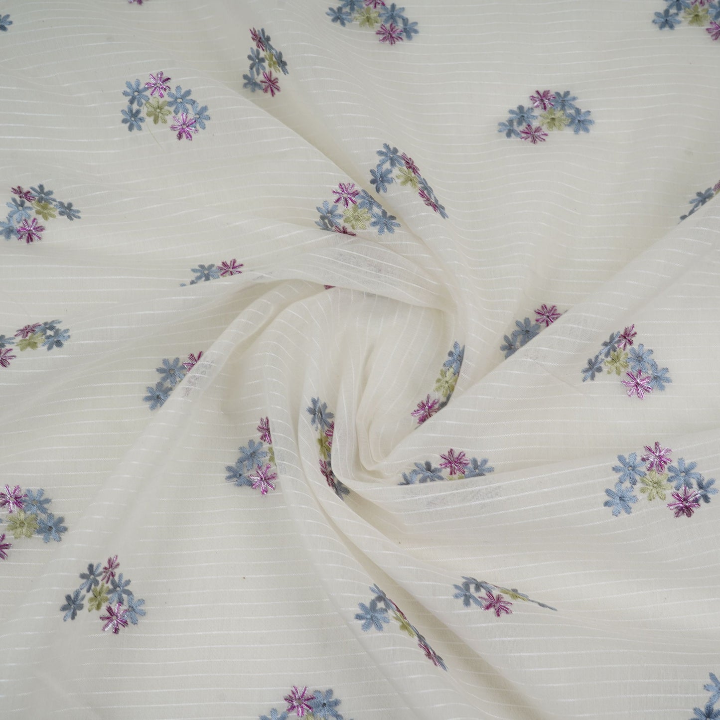 Off White with Multicolor thread embroidery Mul Chanderi Fabric ACF-32085
