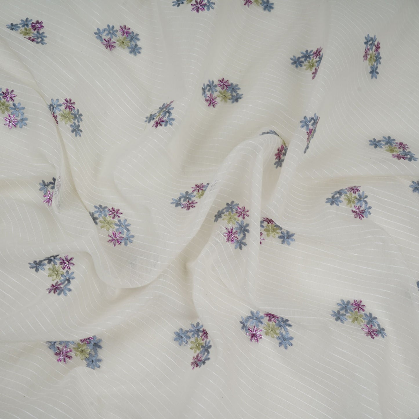 Off White with Multicolor thread embroidery Mul Chanderi Fabric ACF-32085