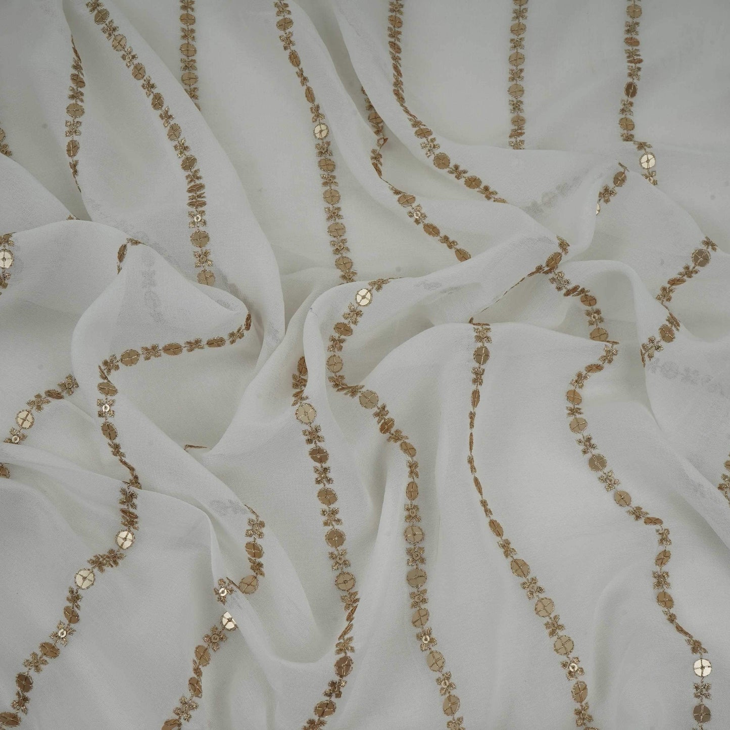 White Dyeable Zari Stripes With Sequins Embroidery Georgette Fabric DR-32372