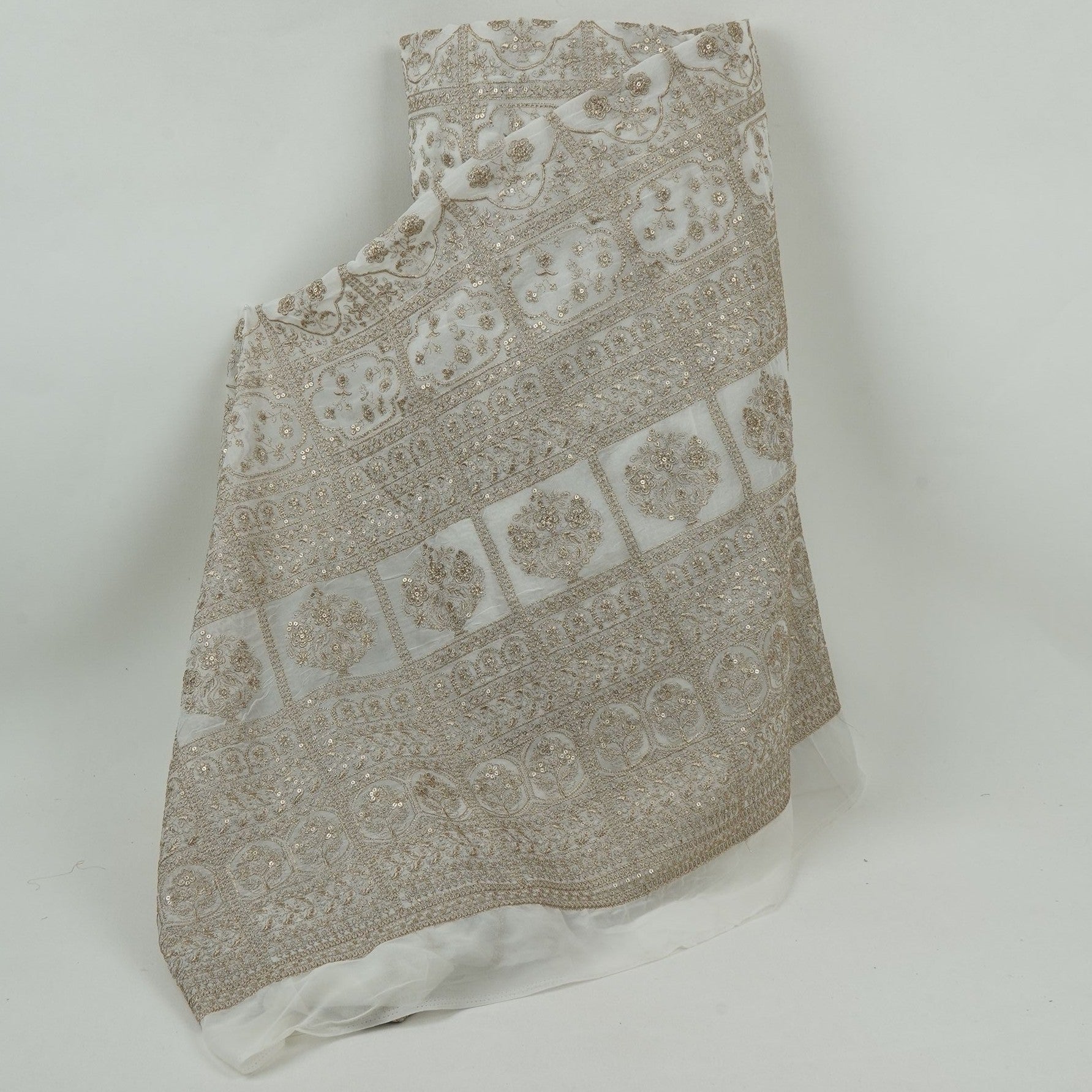 White Dyeable Heavy Zari Sequins Embroidery Georgette Fabric DR-32386 - TradeUNO