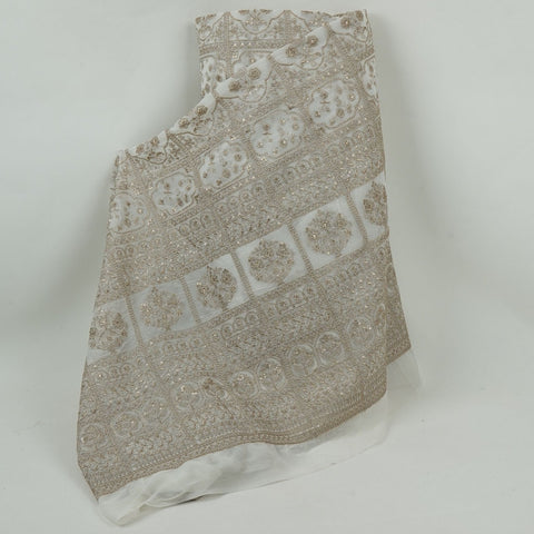 White Dyeable Heavy Zari Sequins Embroidery Georgette Fabric DR-32386
