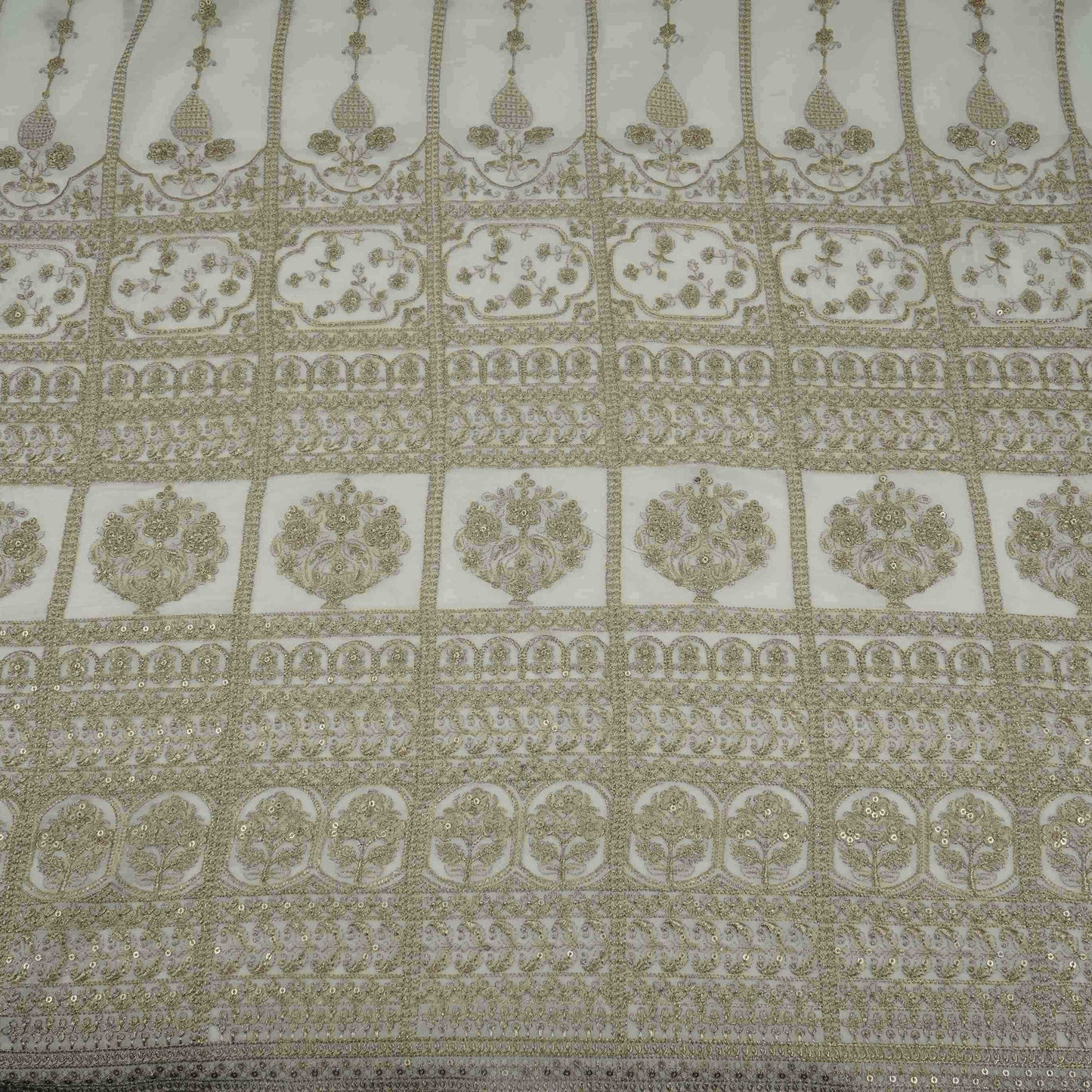 White Dyeable Heavy Zari Sequins Embroidery Georgette Fabric DR-32386