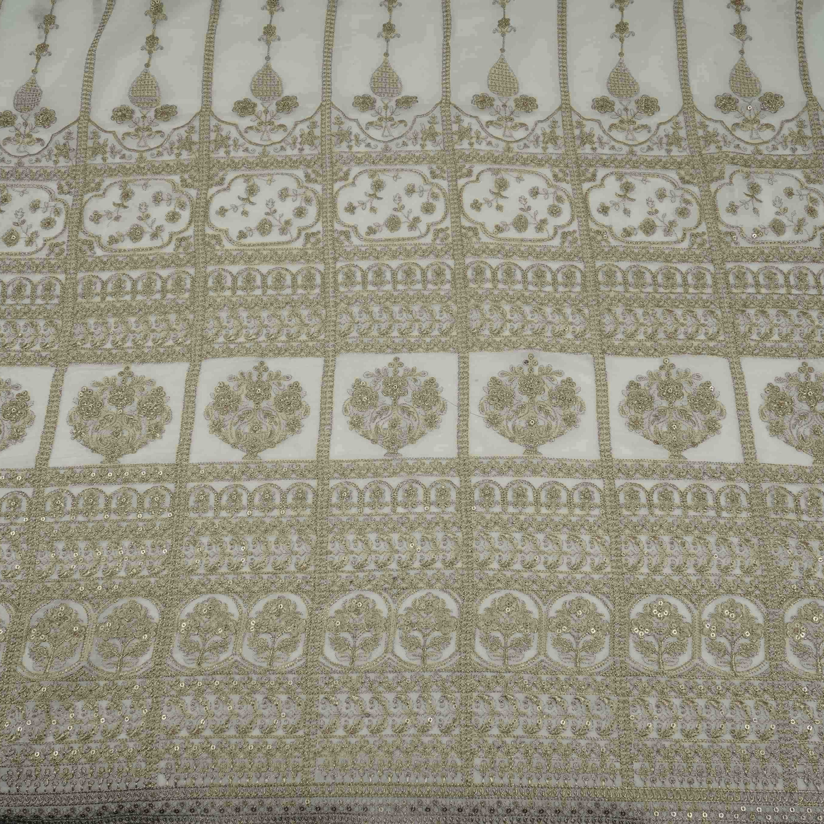 White Dyeable Heavy Zari Sequins Embroidery Georgette Fabric DR-32386 - TradeUNO