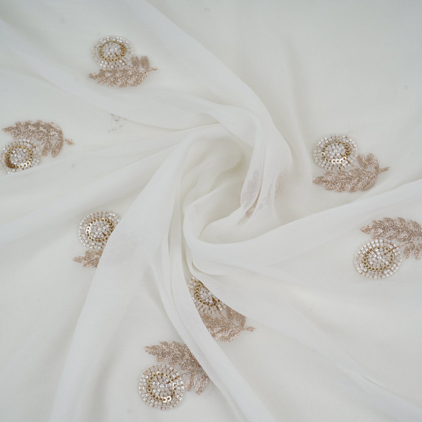 White Dyeable Cutdana Floral Zari Embroidery Georgette Fabric GTS-32032