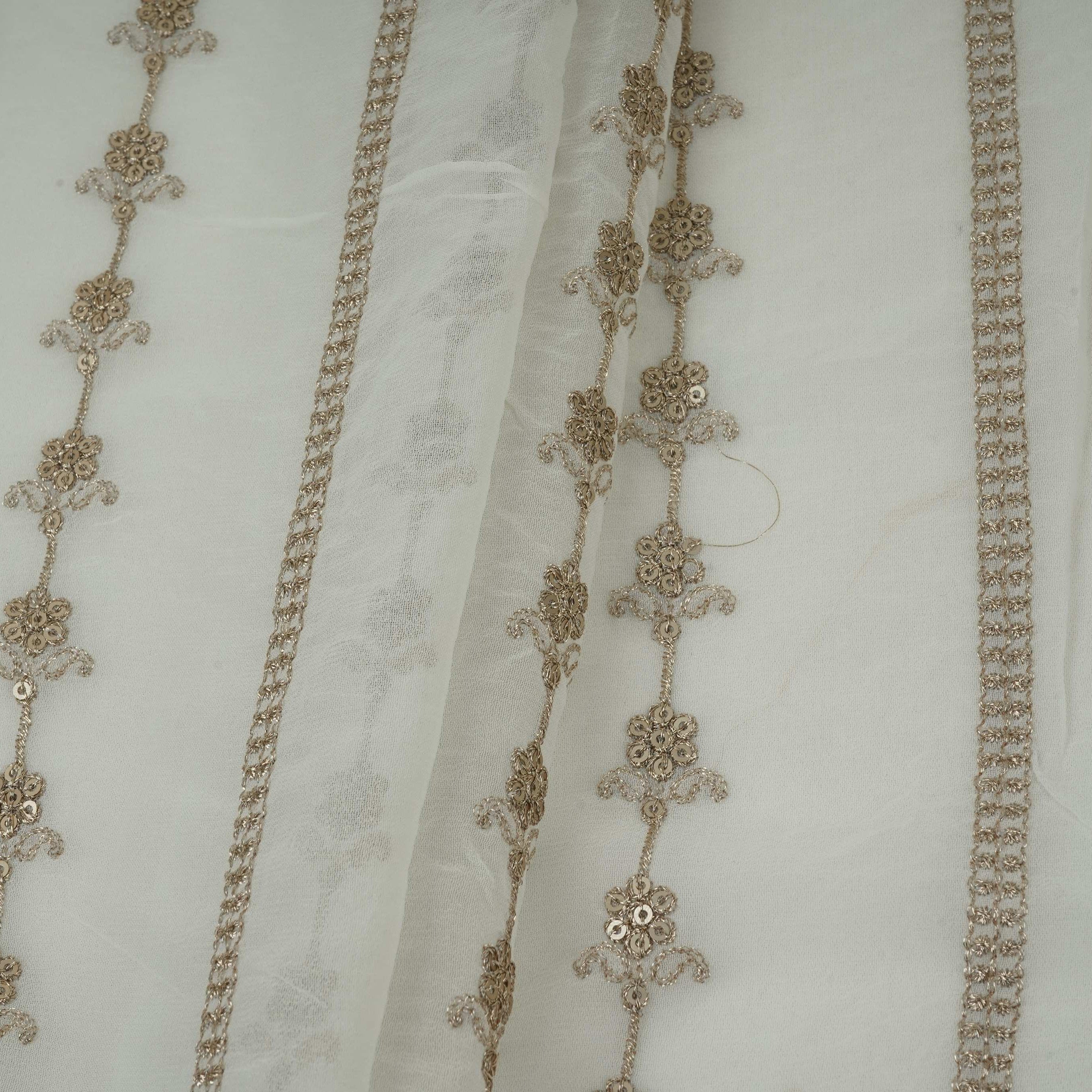 White Dyeable Heavy Zari Sequins Embroidery Georgette Fabric DR-32386 - TradeUNO