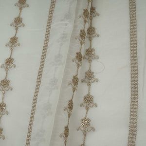 White Dyeable Heavy Zari Sequins Embroidery Georgette Fabric DR-32386 - TradeUNO