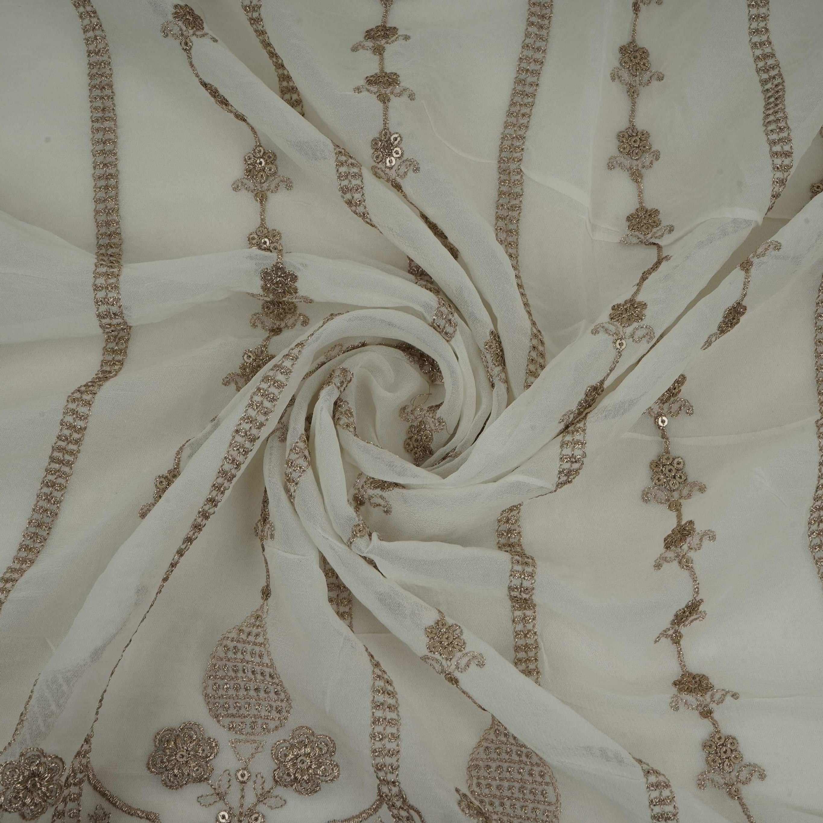 White Dyeable Heavy Zari Sequins Embroidery Georgette Fabric DR-32386 - TradeUNO