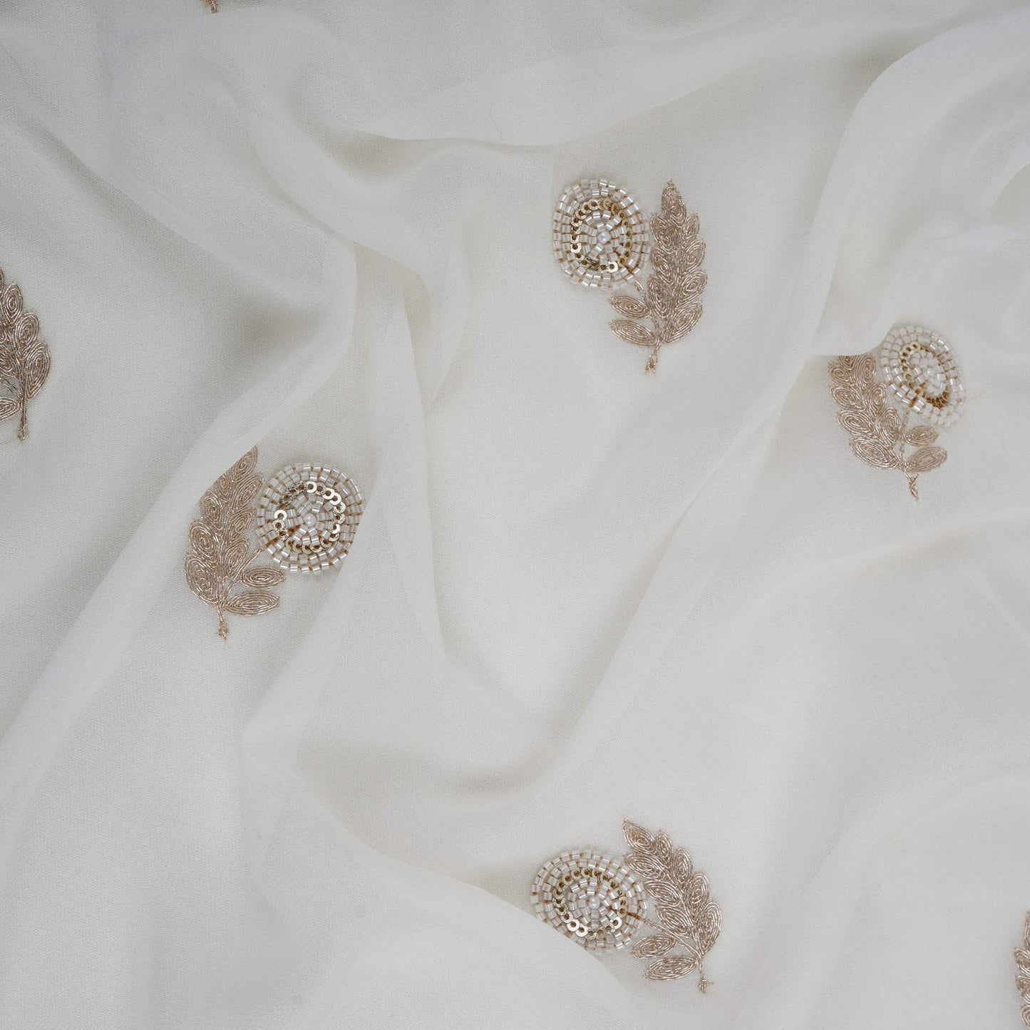 White Dyeable Cutdana Floral Zari Embroidery Georgette Fabric GTS-32032