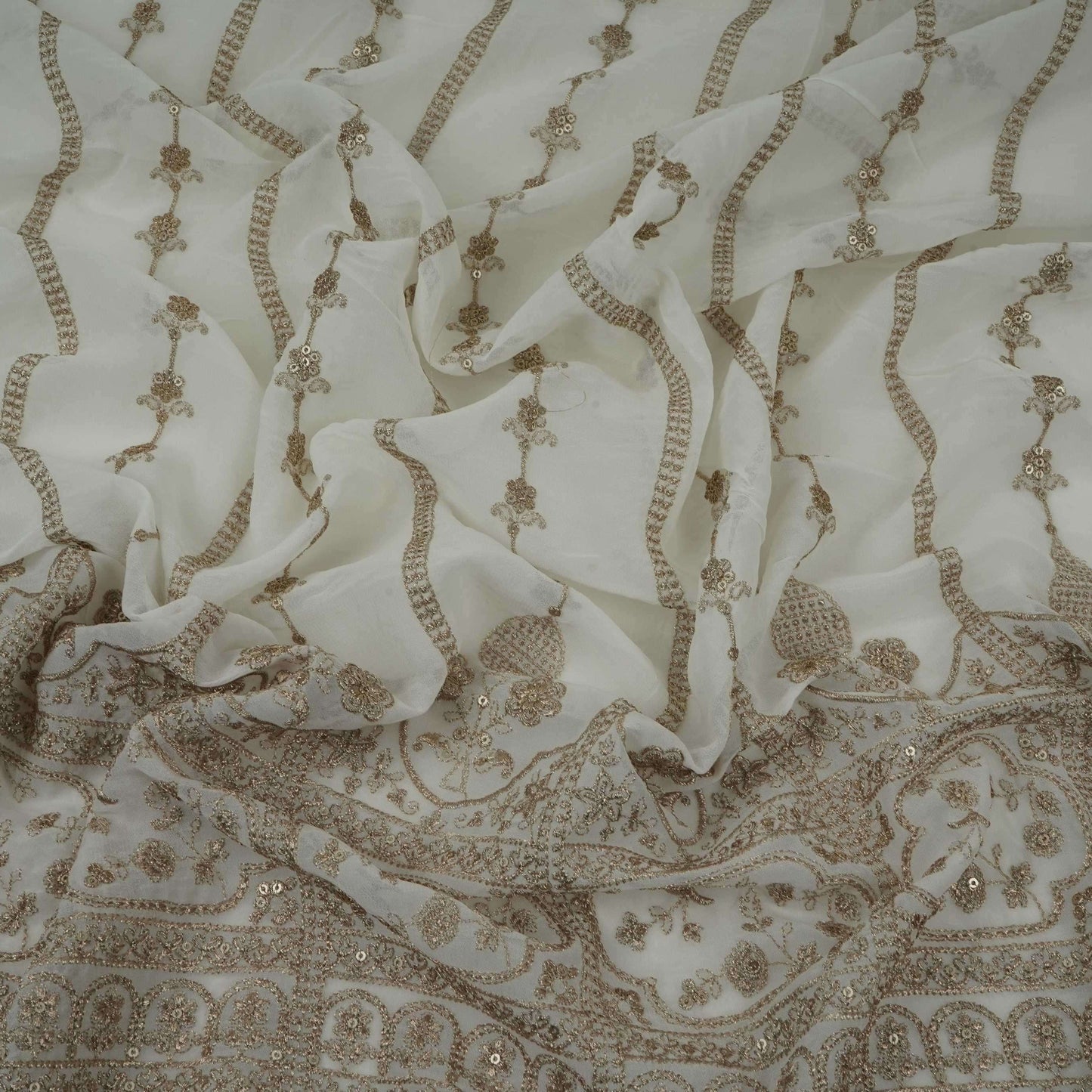 White Dyeable Heavy Zari Sequins Embroidery Georgette Fabric DR-32386