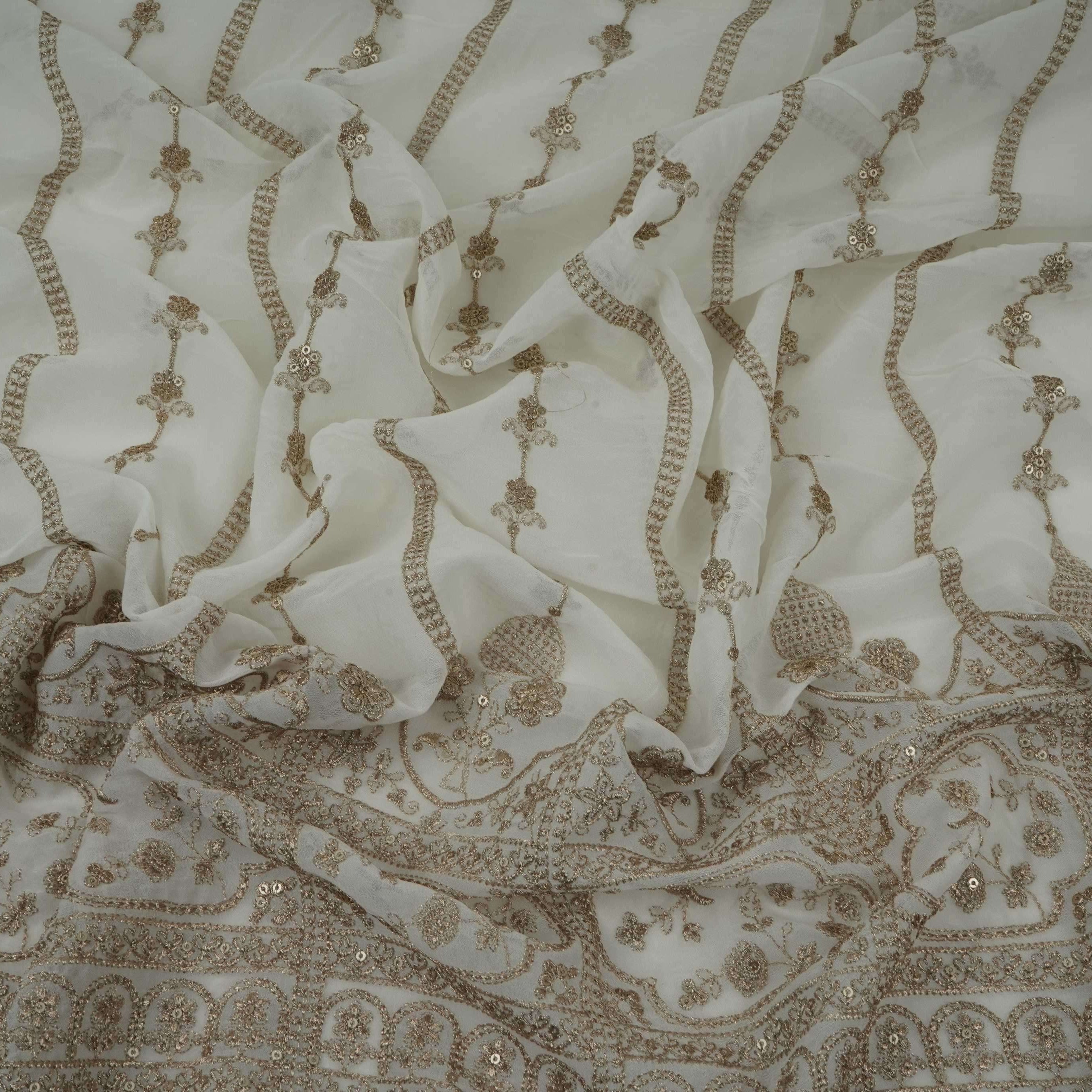 White Dyeable Heavy Zari Sequins Embroidery Georgette Fabric DR-32386 - TradeUNO