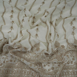 White Dyeable Heavy Zari Sequins Embroidery Georgette Fabric DR-32386 - TradeUNO