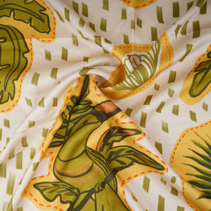 Cream Abstract Print Satin Linen Fabric MT-30989 - TradeUNO