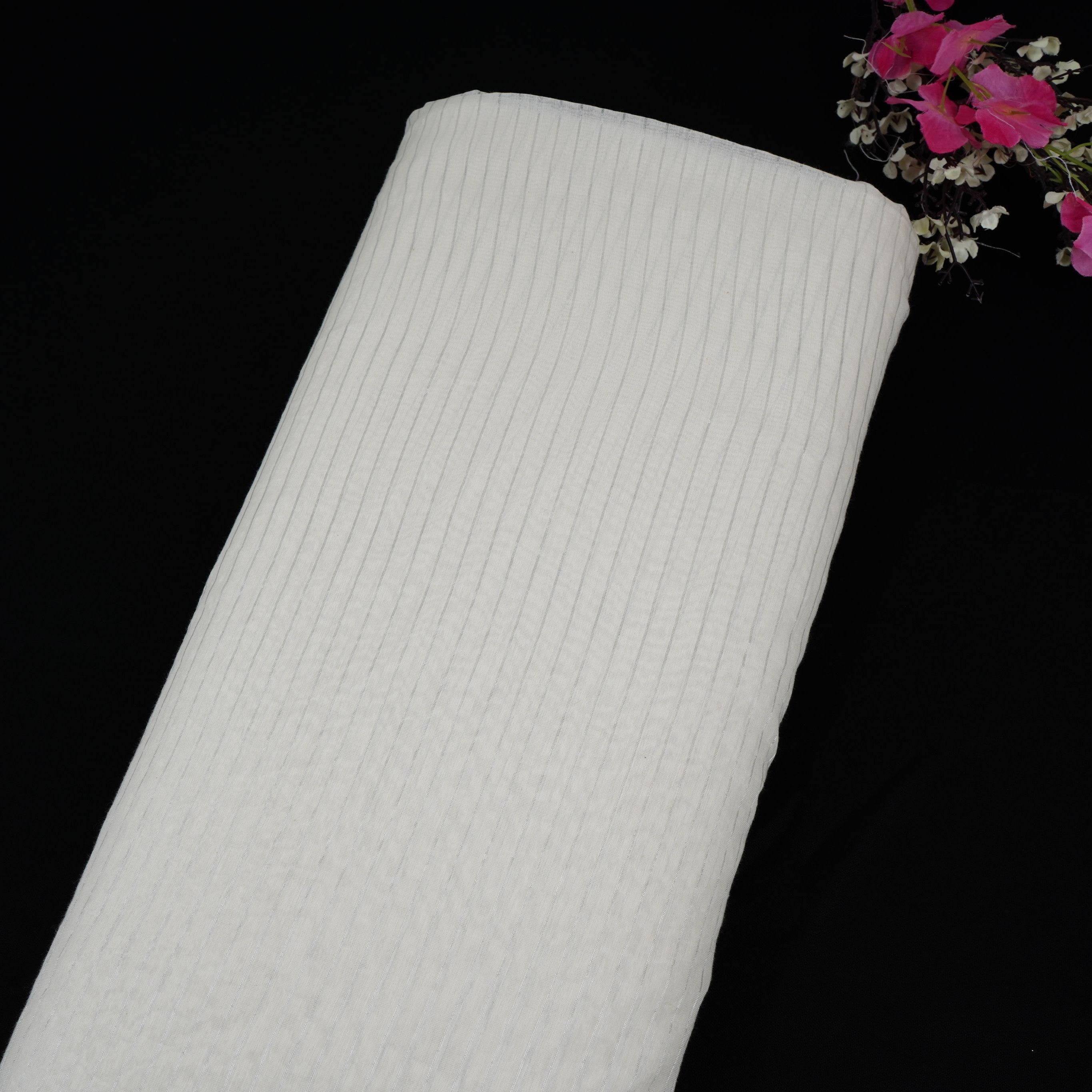 Off White with Silver Stripes Dyeable Tissue Fabric ACV-32244