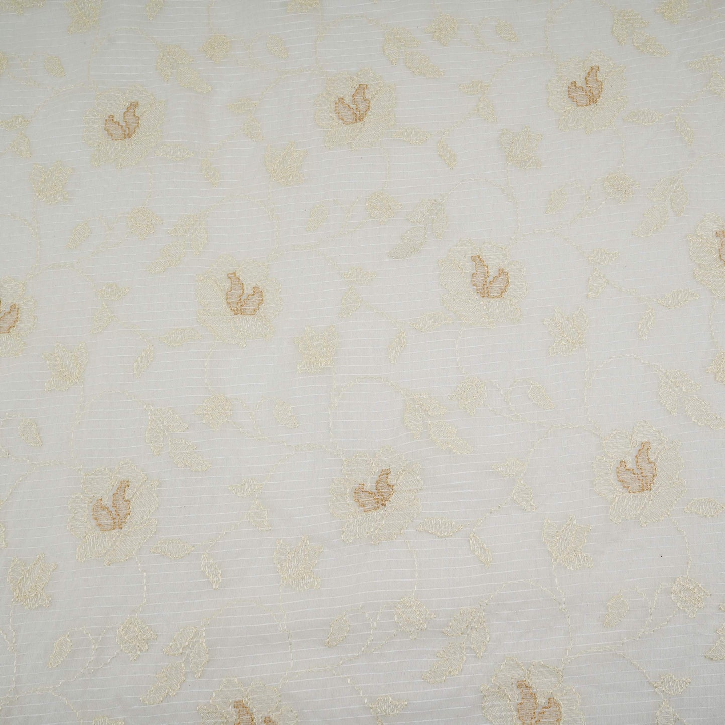 Off White Stripes with floral thread embroidery Mul Chanderi Fabric ACF-32084