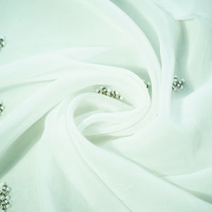 White Cutdana Embroidery Georgette Dyeable Fabric