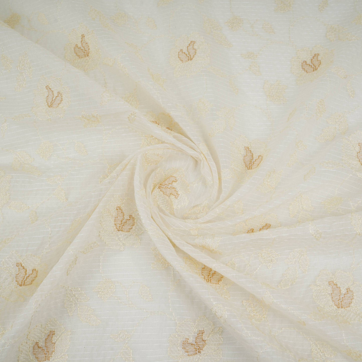 Off White Stripes with floral thread embroidery Mul Chanderi Fabric ACF-32084