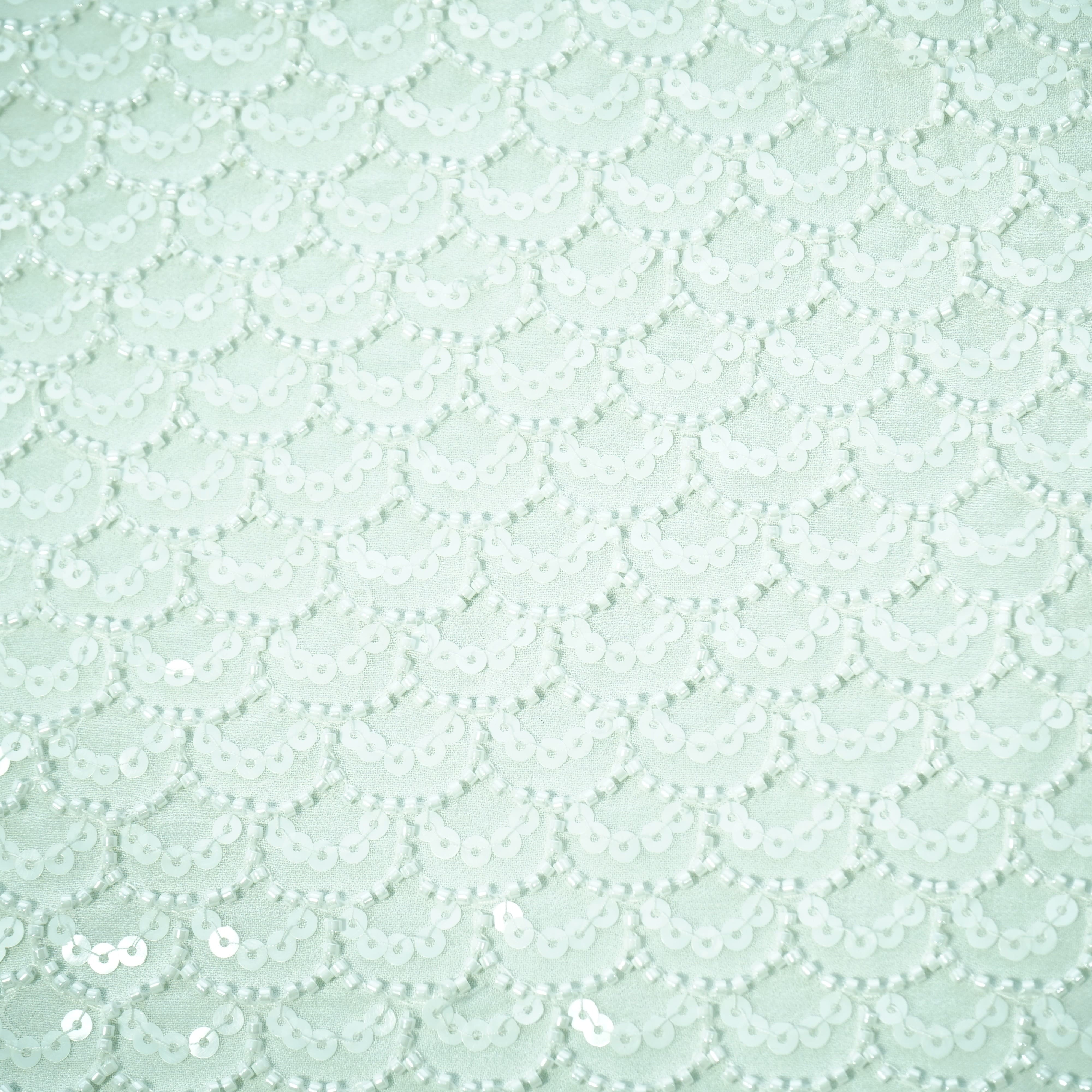 White Sequins Cut Dana Dyeable Georgette Fabric