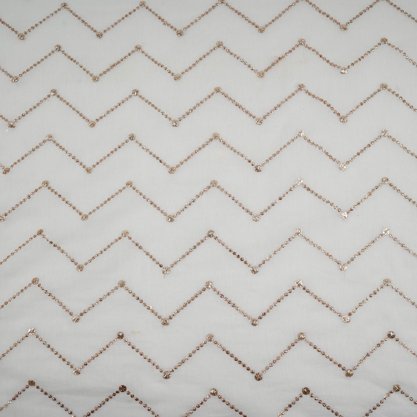 Off White Dyeable Chevron embroidery Mul Chanderi Fabric VF-32048