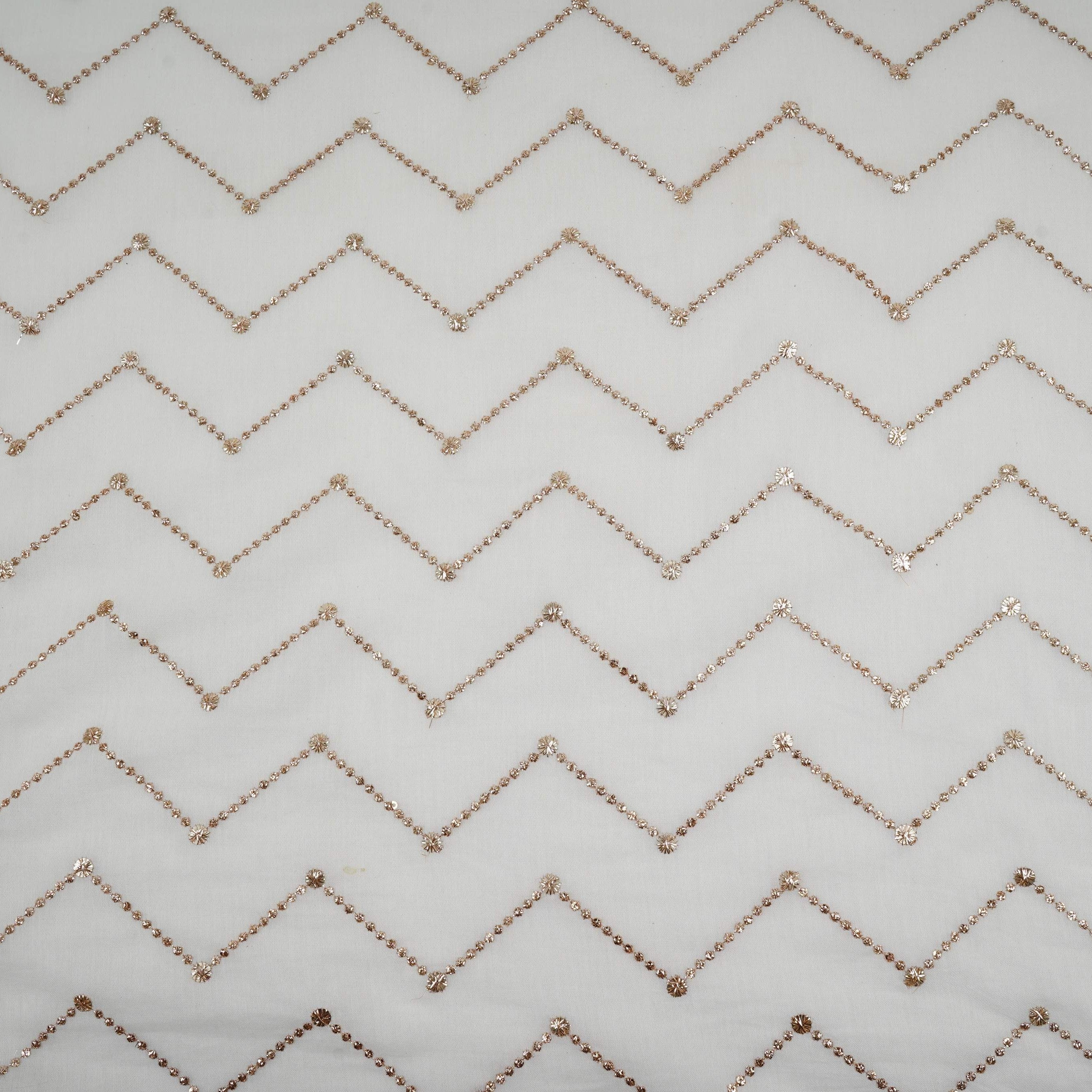 Off White Dyeable Chevron embroidery Mul Chanderi Fabric VF-32048