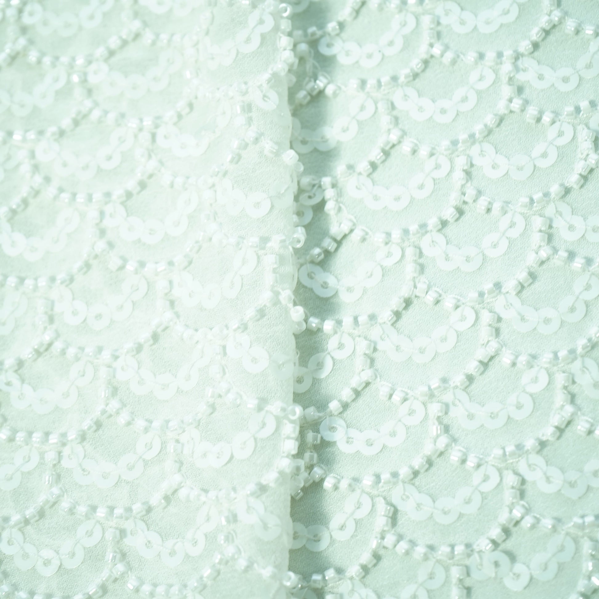 White Sequins Cut Dana Dyeable Georgette Fabric