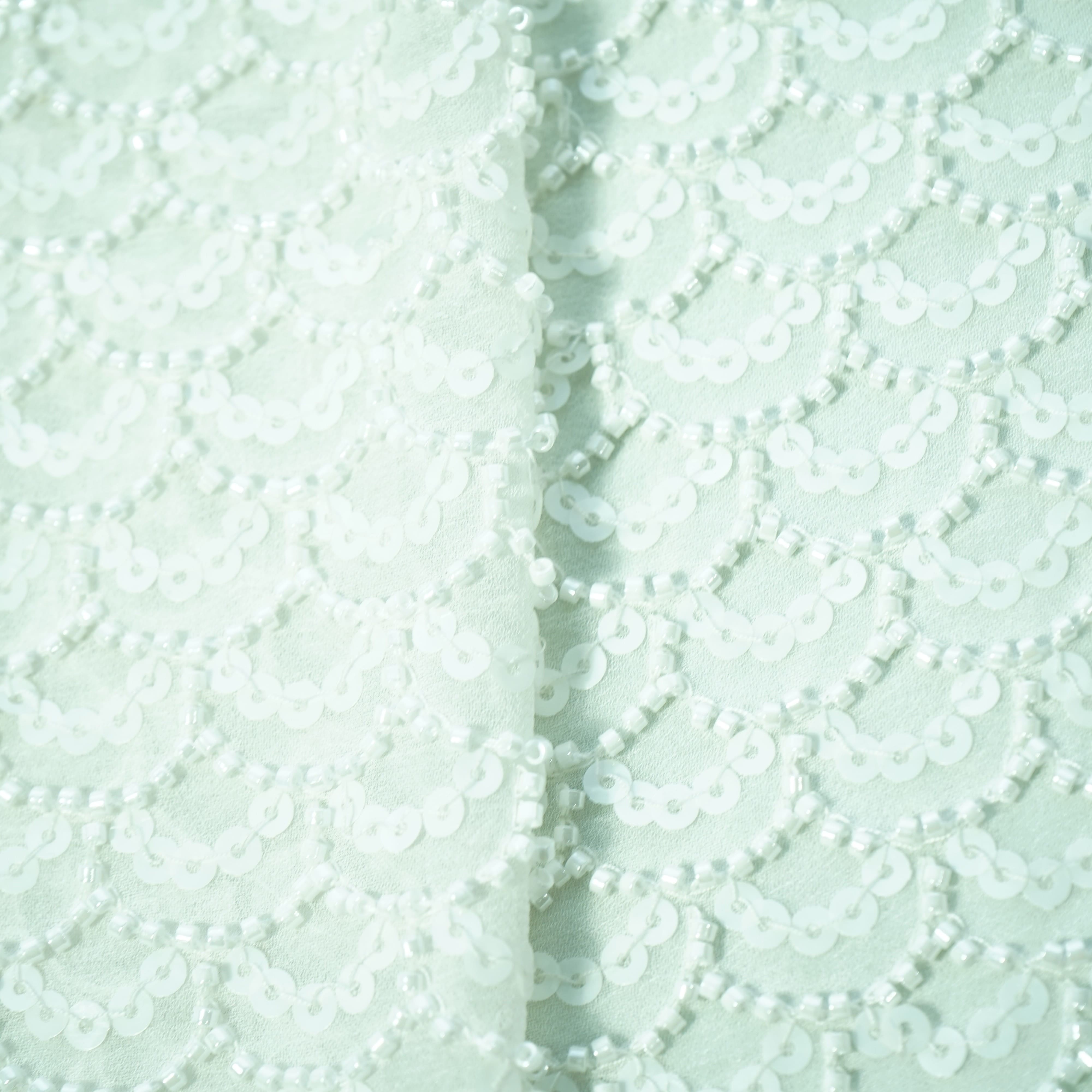 White Sequins Cut Dana Dyeable Georgette Fabric
