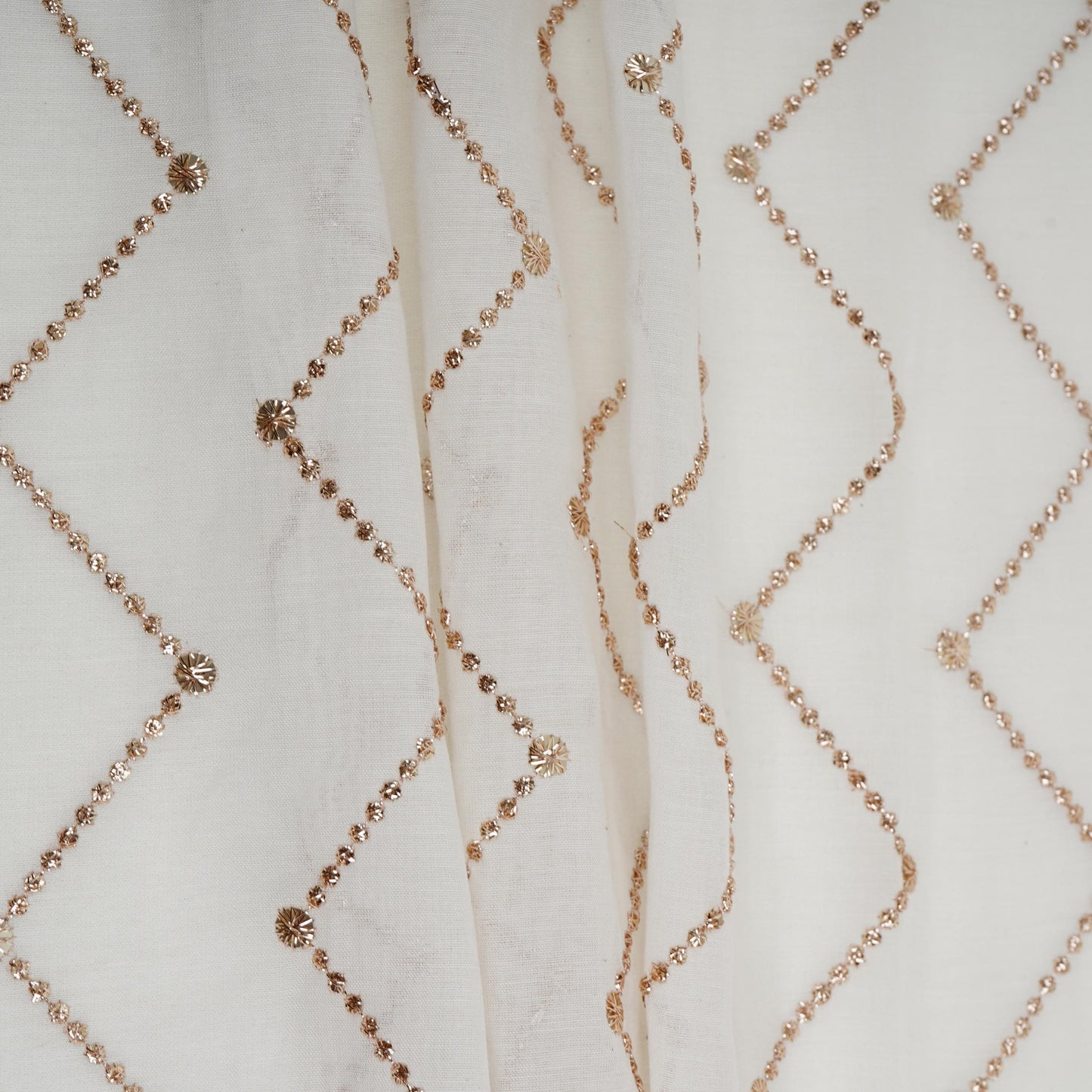 Off White Dyeable Chevron embroidery Mul Chanderi Fabric VF-32048